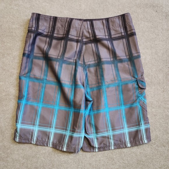 Hurley Boardshorts Mens 32 Gray Blue Plaid Swim Trunks Drawstring Pocket - Picture 6 of 7